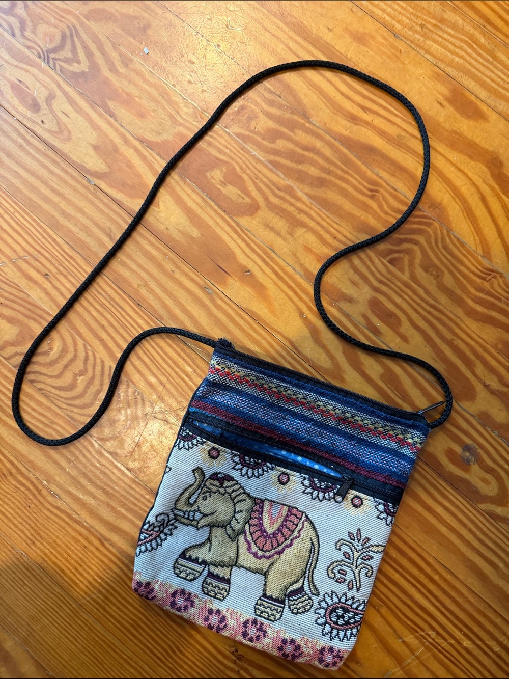 Handwoven Blue Multi Elephant Crossbody Bag